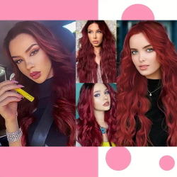 28" Burgundy Deep Wave Synthetic Wi