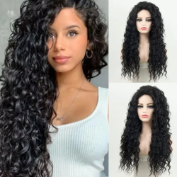 [Deep Wave Synthetic Wig] Long and Luxurious 28 Inch Black Deep Wave Synthetic Wig