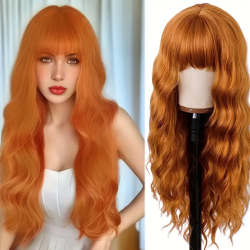 Highdensity Glam| Glamorous 28" Orange Bangs Deep Wave Wig