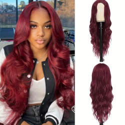 [Body Wave Synthetic Wig] Burgundy 28 Inch Body Wave Synthetic Wig