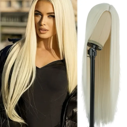 Elegant 28-Inch Blonde Long Straight Wig for Women - Versatile & Classic Style, Perfect for All Skin Tones