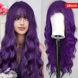 28 "purple Bangs Deep Wave Wig Gorgeous Fashion Wig Sweet And Cute Wig Christmas New Year Holiday